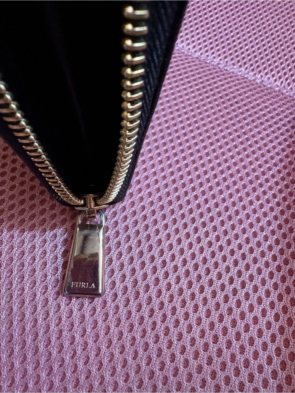 FURLA Babilon Continental Black Pebbled Zip Wallet with Gold Plaque